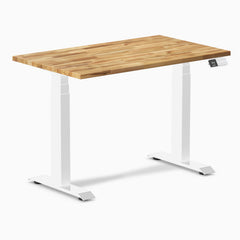 Desky Dual Mini Hardwood Sit Stand Desk, Acacia desktop, White frame
