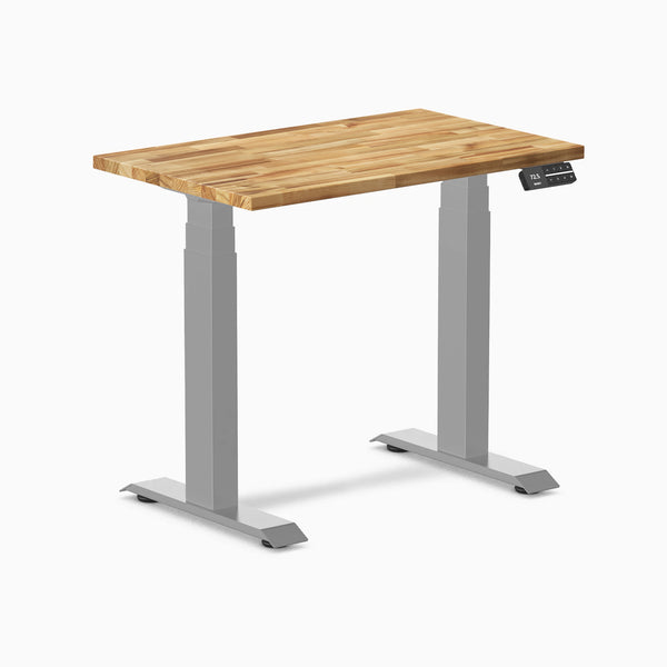 Desky Dual Mini Hardwood Sit Stand Desk, Acacia desktop, Grey frame