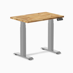 Desky Dual Mini Hardwood Sit Stand Desk, Acacia desktop, Grey frame