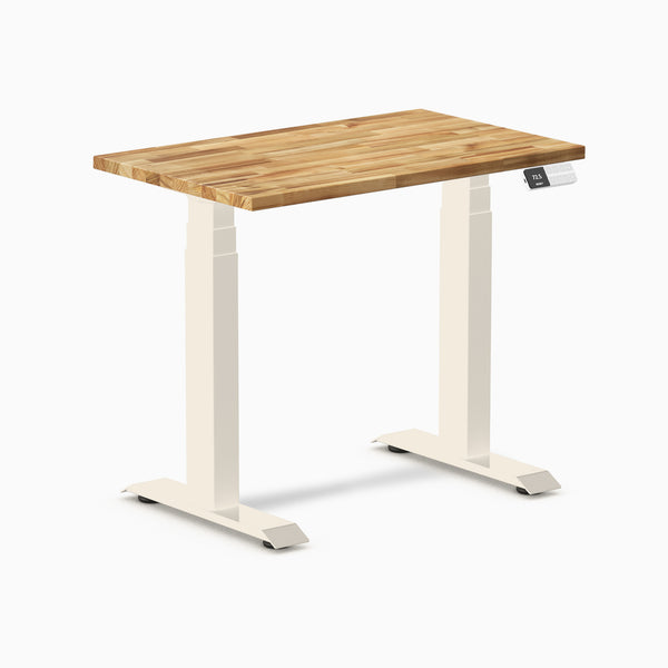 Desky Dual Mini Hardwood Sit Stand Desk, Acacia desktop, Wheat frame