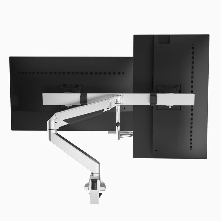 dual bar monitor arm attached to monitors