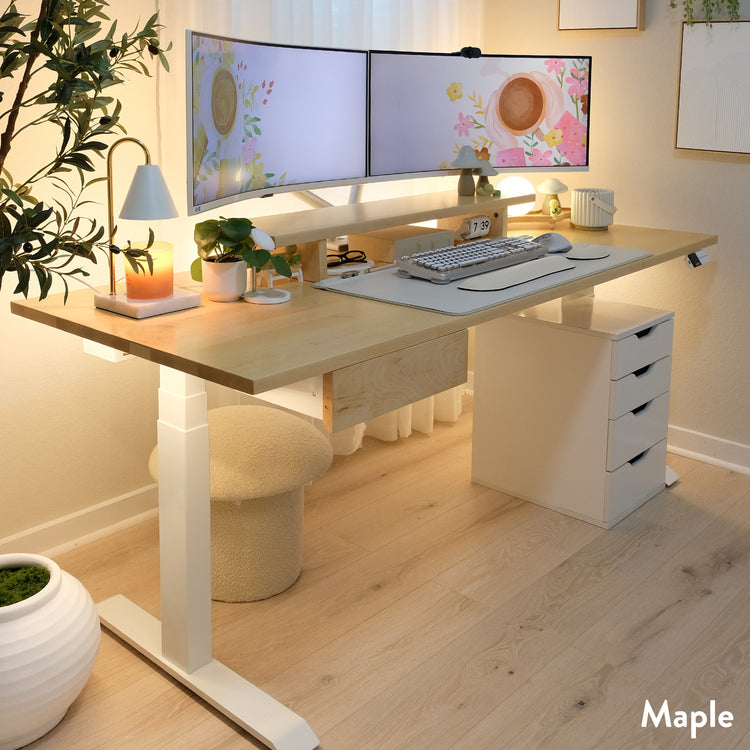 Desky Dual Hardwood Standing Desk With Drawer