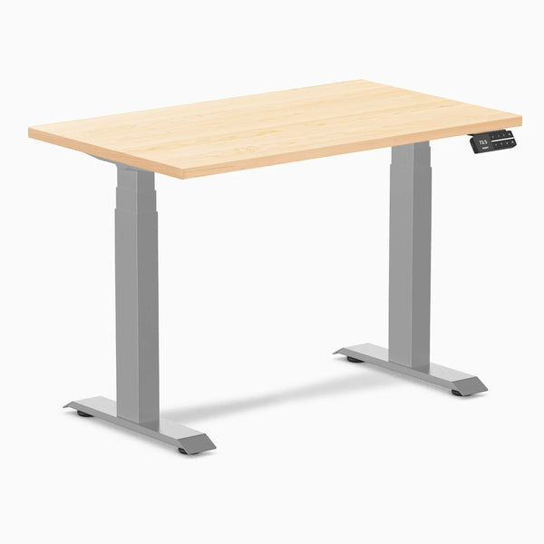 Desky Dual Mini Hardwood Sit Stand Desk, Maple desktop, Grey frame