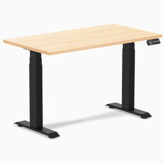 Desky Dual Mini Hardwood Sit Stand Desk, Maple desktop, Matte Black frame