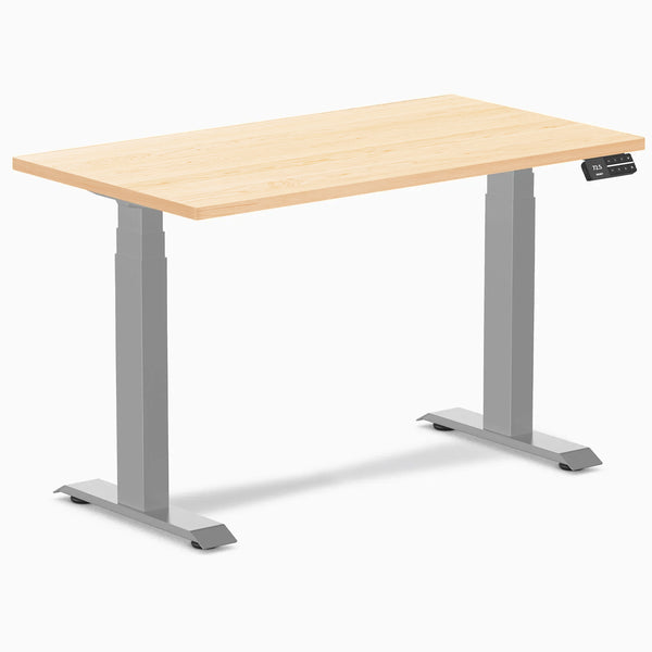 Desky Dual Mini Hardwood Sit Stand Desk, Maple desktop, Grey frame