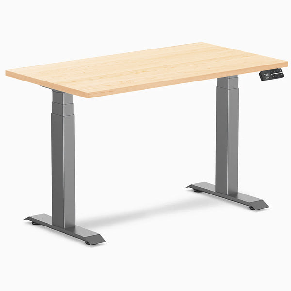 Desky Dual Mini Hardwood Sit Stand Desk, Maple desktop, Space Grey frame