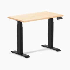 Desky Dual Mini Hardwood Sit Stand Desk, Maple desktop, Matte Black frame