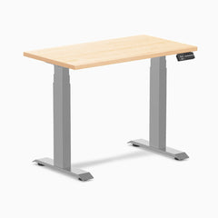 Desky Dual Mini Hardwood Sit Stand Desk, Maple desktop, Grey frame