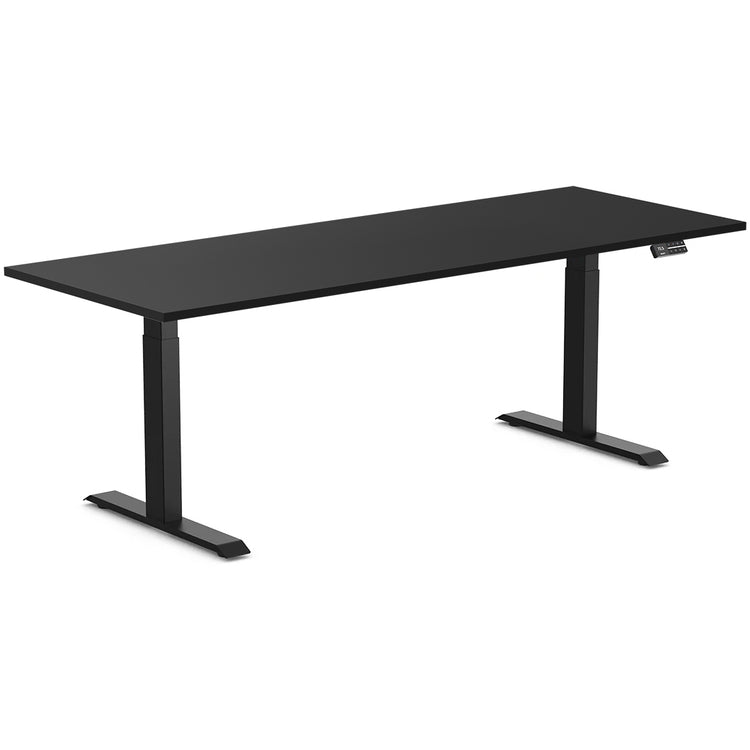 Desky Dual melamine sit stand desk 2000mm black melamine