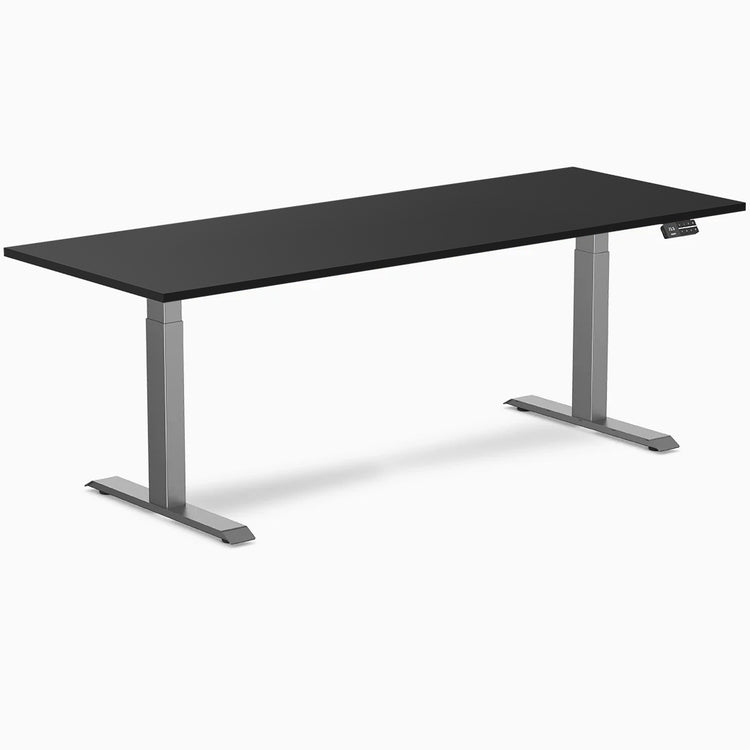 Desky Dual melamine sit stand desk 2000mm black melamine