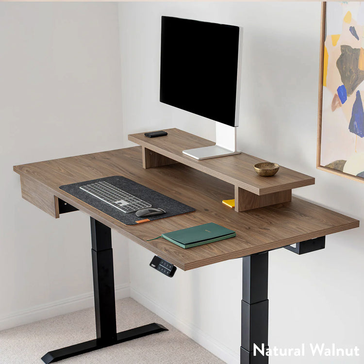 dual melamine natural walnut finish desk - Desky 
