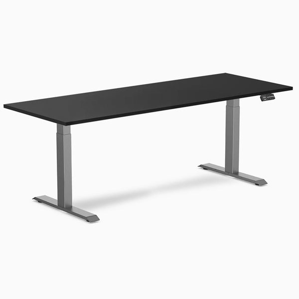 Desky Dual Melamine Sit Stand Desk, Black desktop, Space Grey frame