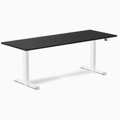 Desky Dual Melamine Sit Stand Desk, Black desktop, White frame