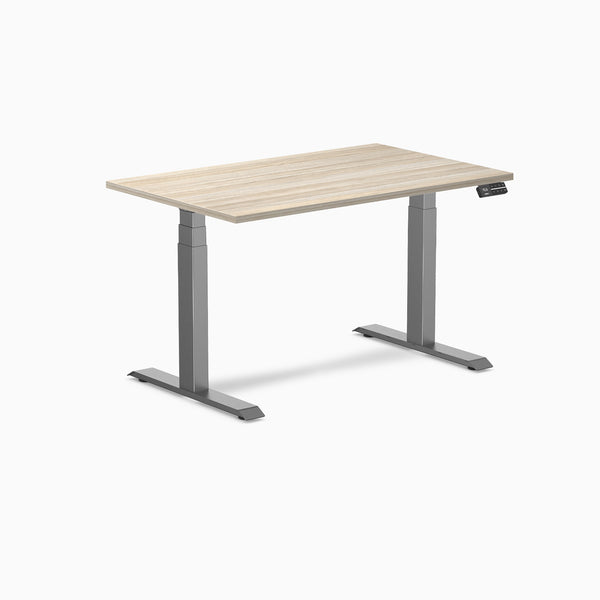 Desky Dual Melamine Sit Stand Desk, Classic Oak desktop, Space Grey frame