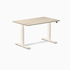 Desky Dual Melamine Sit Stand Desk, Classic Oak desktop, Wheat frame