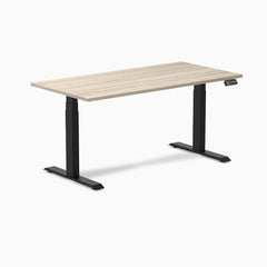 Desky Dual Melamine Sit Stand Desk, Classic Oak desktop, Matte Black frame