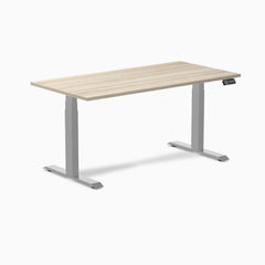 Desky Dual Melamine Sit Stand Desk, Classic Oak desktop, Grey frame