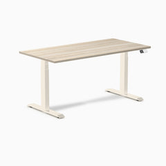 Desky Dual Melamine Sit Stand Desk, Classic Oak desktop, Wheat frame