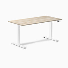 Desky Dual Melamine Sit Stand Desk, Classic Oak desktop, White frame