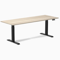 Desky Dual Melamine Sit Stand Desk, Classic Oak desktop, Matte Black frame