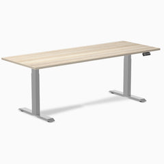 Desky Dual Melamine Sit Stand Desk, Classic Oak desktop, Grey frame