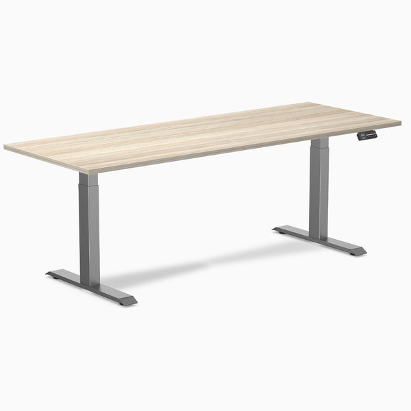 Desky Dual Melamine Sit Stand Desk, Classic Oak desktop, Space Grey frame