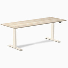 Desky Dual Melamine Sit Stand Desk, Classic Oak desktop, Wheat frame