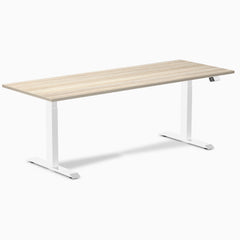 Desky Dual Melamine Sit Stand Desk, Classic Oak desktop, White frame