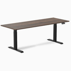 Desky Dual Melamine Sit Stand Desk, Jarrah Legno desktop, Matte Black frame