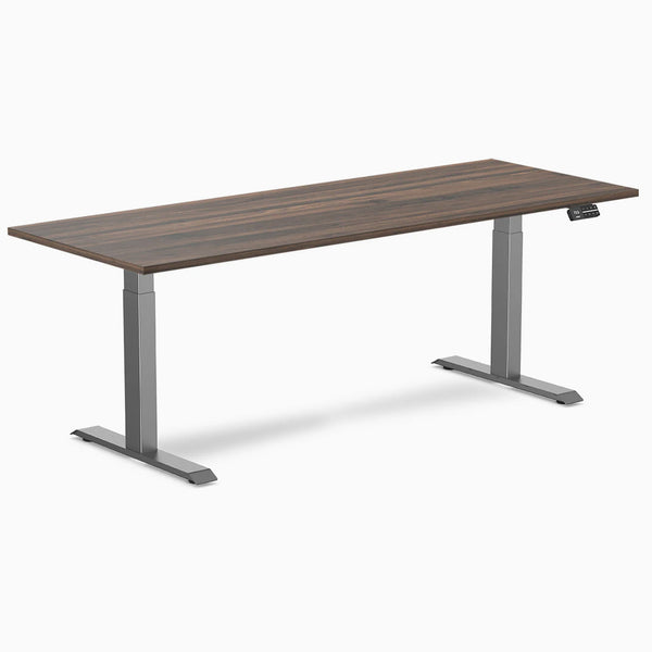 Desky Dual Melamine Sit Stand Desk, Jarrah Legno desktop, Space Grey frame
