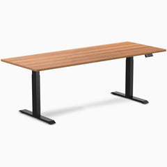 Desky Dual Melamine Sit Stand Desk, Prime Oak desktop, Matte Black frame