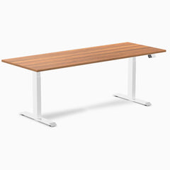 Desky Dual Melamine Sit Stand Desk, Prime Oak desktop, White frame