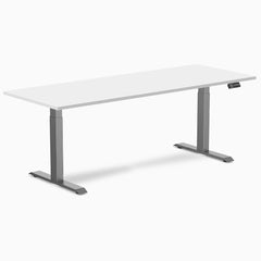 Desky Dual Melamine Sit Stand Desk, White desktop, Space Grey frame