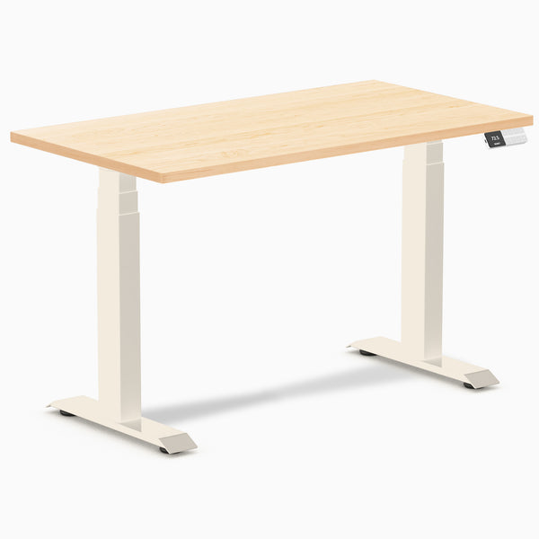 Desky Dual Mini Hardwood Sit Stand Desk, Maple desktop, Wheat frame