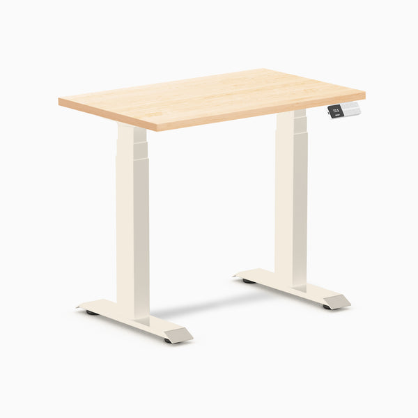 Desky Dual Mini Hardwood Sit Stand Desk, Maple desktop, Wheat frame