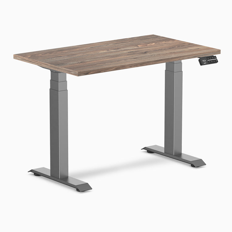 Desky Dual mini sit stand desk natural walnut melamine desktop