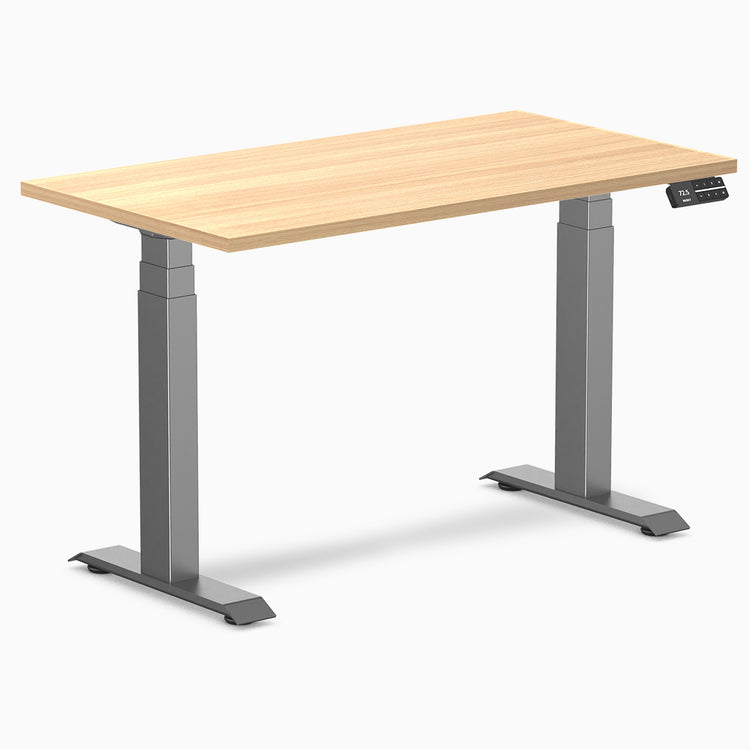 Desky Dual mini sit stand desk sublime teak melamine desktop