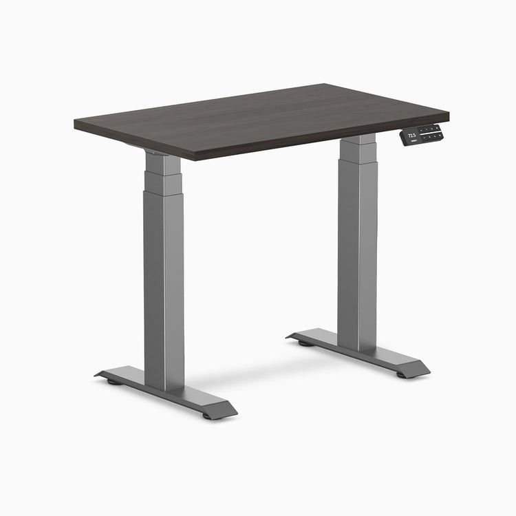 Desky Dual mini sit stand desk burnished wood melamine desktop