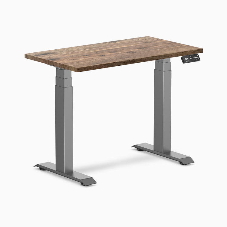 Desky dual mini standing desk hardwood natural walnut in space grey 900mm