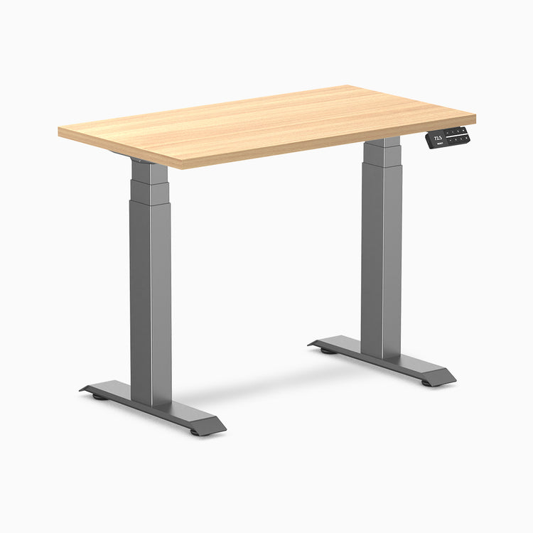 Desky Dual mini sit stand desk sublime teak melamine desktop