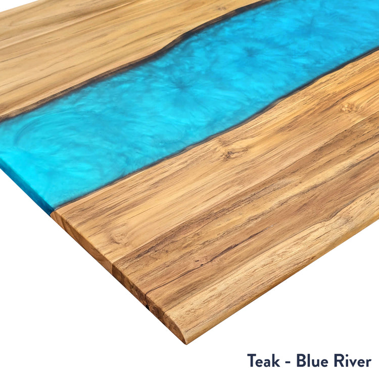 Teak blue river resin desktop corner - Desky