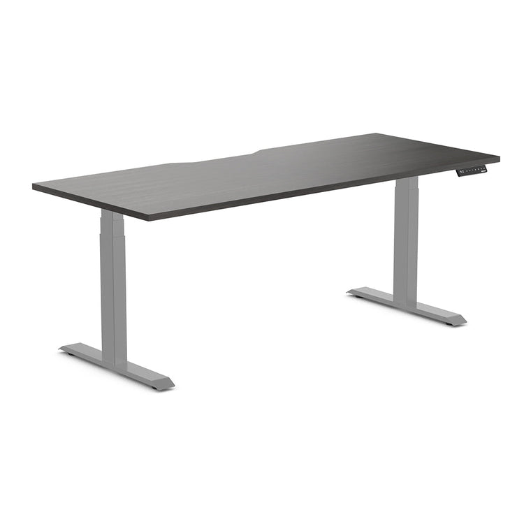 Almost Perfect Desky Dual Scalloped Melamine Sit Stand Desk-Burnished Wood Desky®