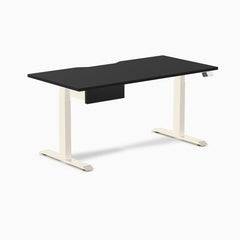 Desky Dual Scalloped Melamine Standing Desk With Drawer, Black desktop, Wheat frame
