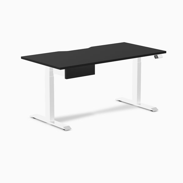 Desky Dual Scalloped Melamine Standing Desk With Drawer, Black desktop, White frame