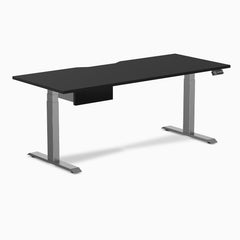 Desky Dual Scalloped Melamine Standing Desk With Drawer, Black desktop, Space Grey frame