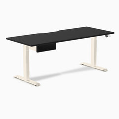 Desky Dual Scalloped Melamine Standing Desk With Drawer, Black desktop, Wheat frame