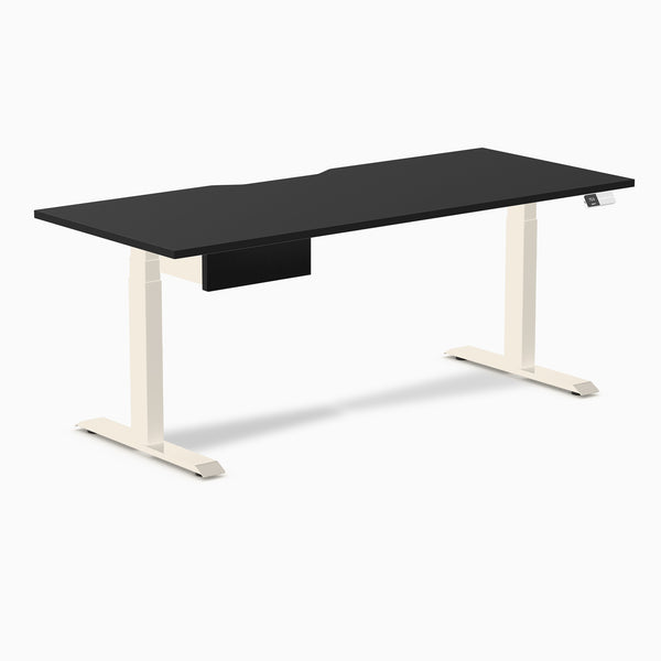 Desky Dual Scalloped Melamine Standing Desk With Drawer, Black desktop, Wheat frame