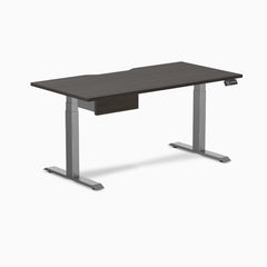 Desky Dual Scalloped Melamine Standing Desk With Drawer, Burnished Wood desktop, Space Grey frame