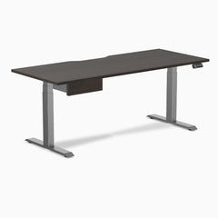 Desky Dual Scalloped Melamine Standing Desk With Drawer, Burnished Wood desktop, Space Grey frame