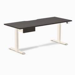 Desky Dual Scalloped Melamine Standing Desk With Drawer, Burnished Wood desktop, Wheat frame